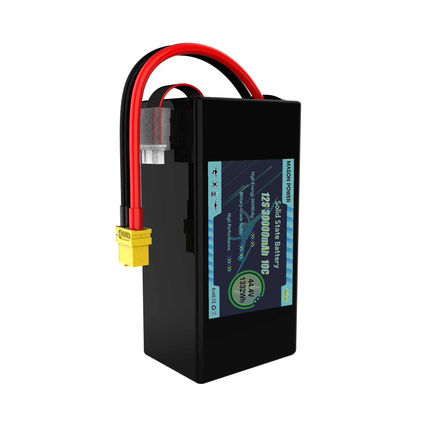 12S 44.4V 30000mAh 10C Solid State Drone Battery 360Wh/kg High Energy Density Battery Pack