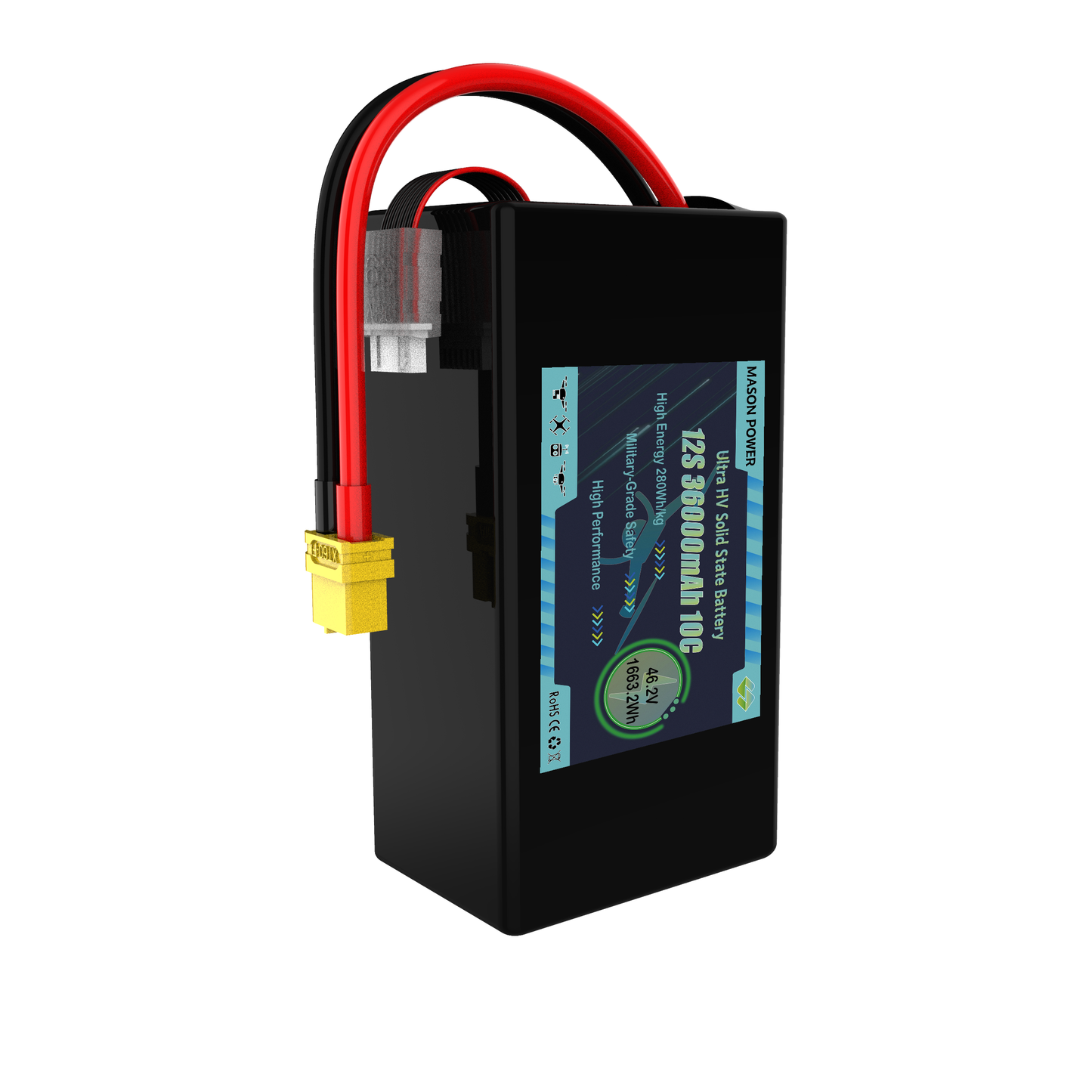 HV SSB 12S High Voltage 46.2V 30000mAh 10C LiHV Solid State Battery Packs for Police Drones
