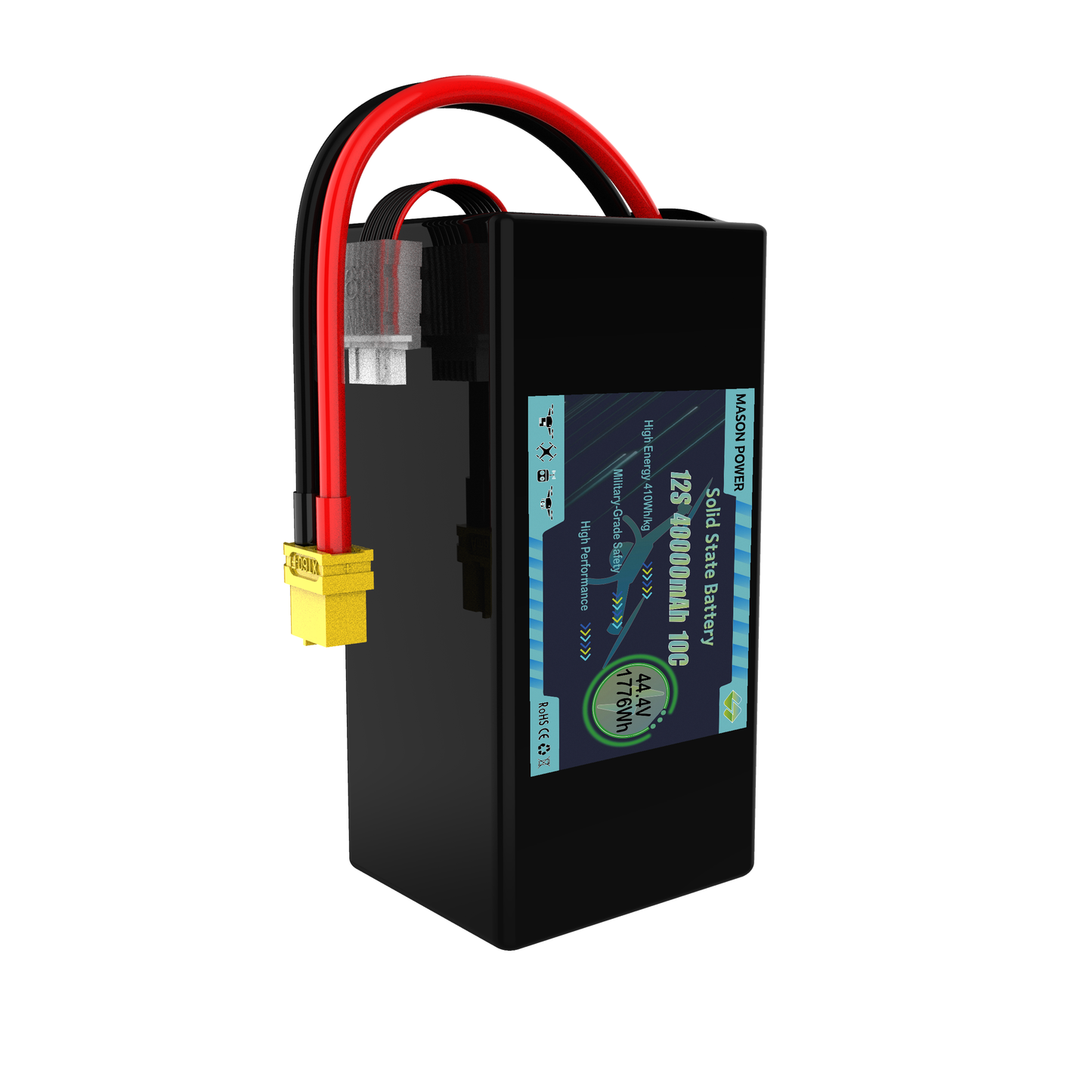 Compact 410Wh/kg Ultra High Density 12S 44.4V 33000mAh 10C Solid State Battery Pack