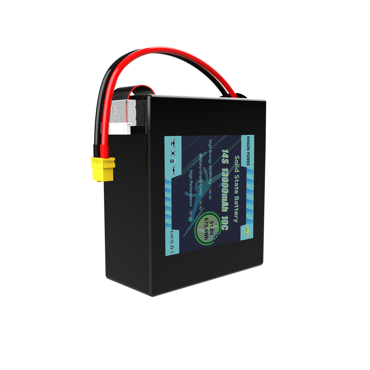 High Energy Density 360Wh/kg Solid State Battery 14S 51.8V 14500mAh 10C Lipo Battery Pack