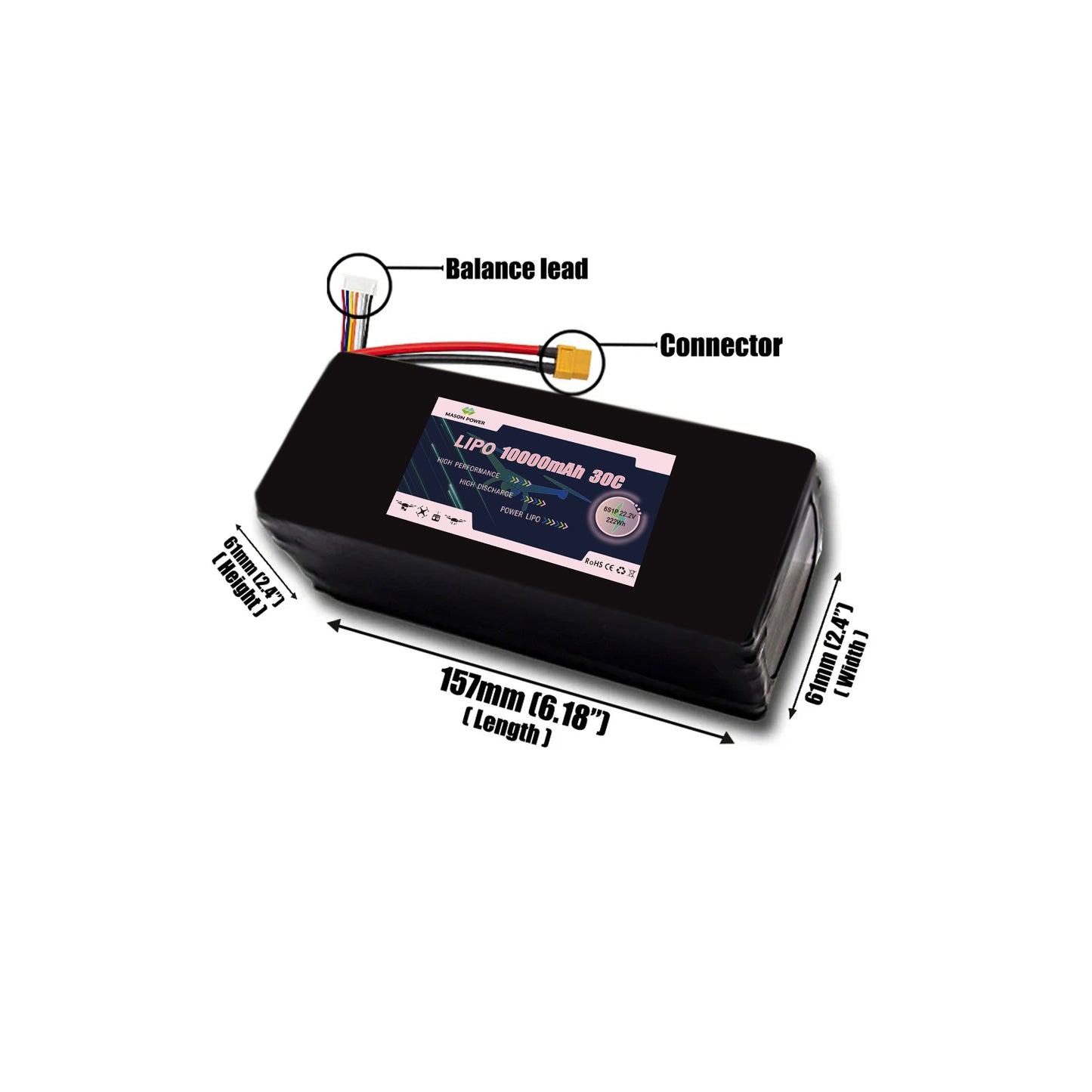 22.2V 30C 6S 10000mAh Lipo Battey Pack For Race FPV Drone