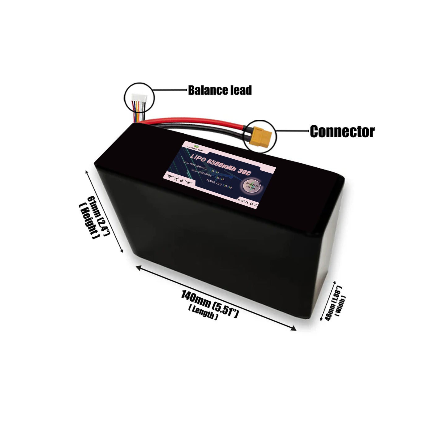 22.2V 30C 6S 6500mAh Lipo Battey Pack For Race FPV Drone