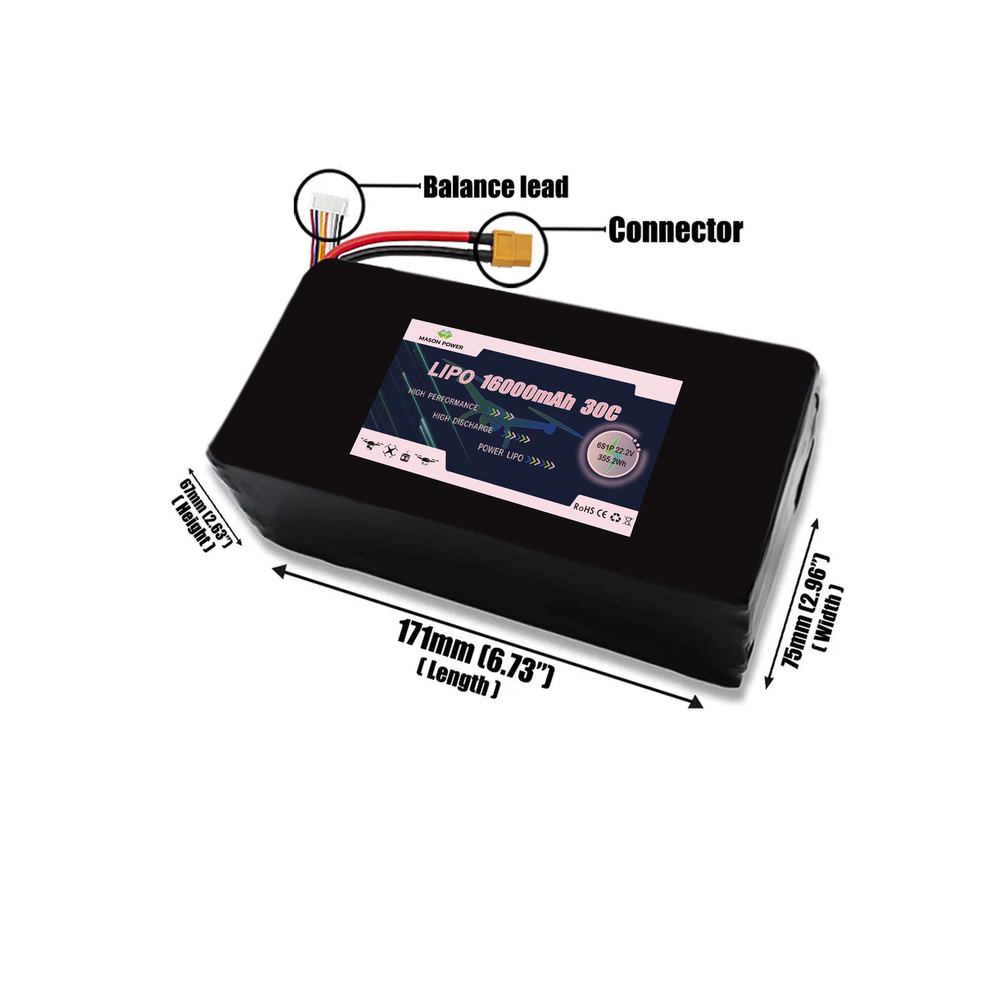 22.2V 30C 6S 16000mAh Lipo Battey Pack For Race FPV Drone