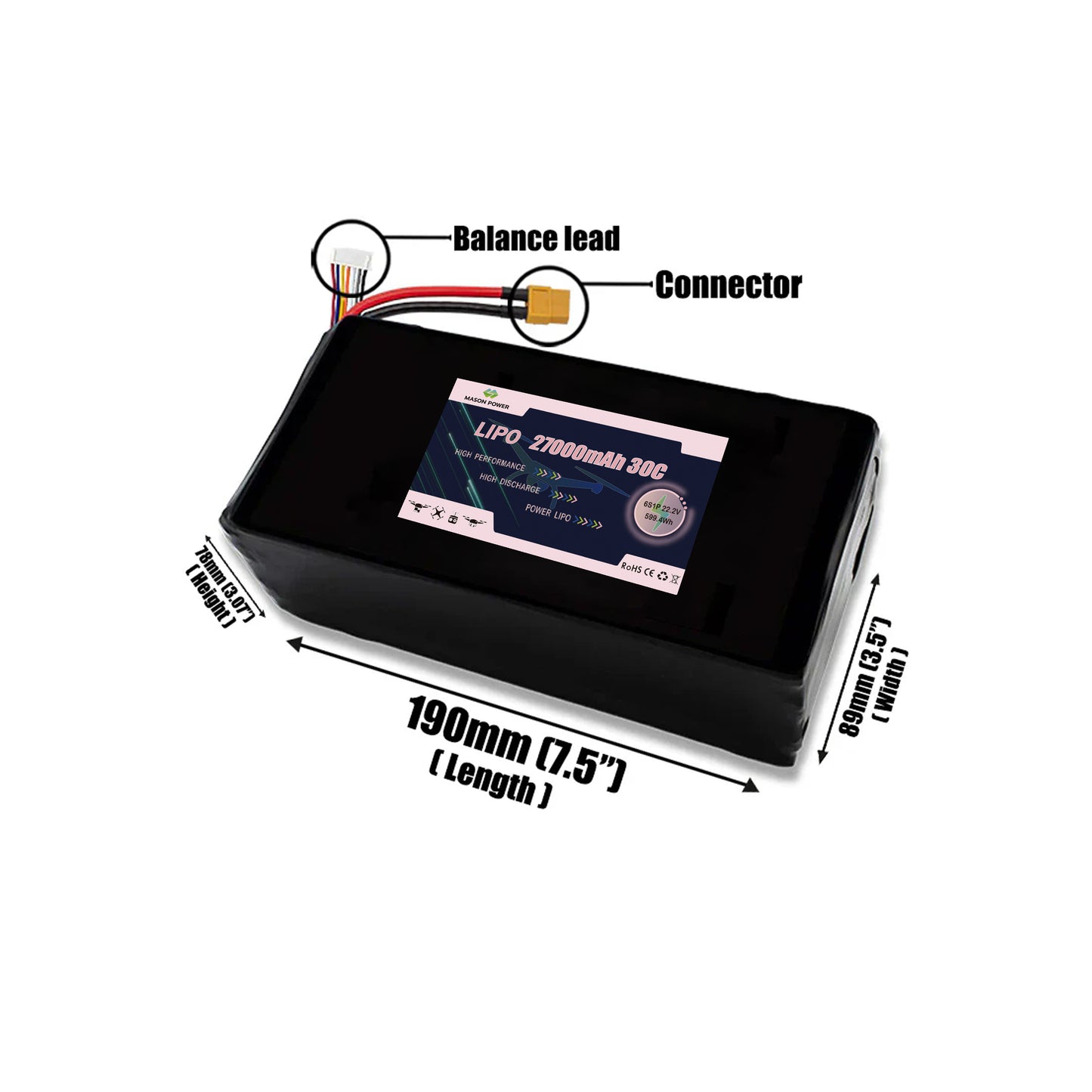 22.2V 30C 6S 27000mAh Lipo Battey Pack For Race FPV Drone