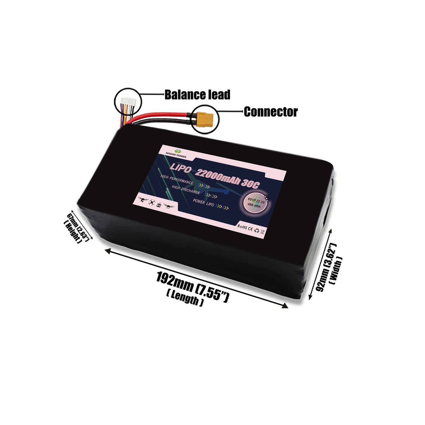 22.2V 30C 6S 22000mAh Lipo Battey Pack For Race FPV Drone
