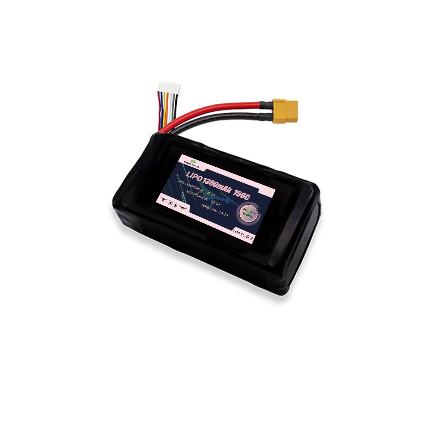 22.2V 150C 6S 1300mAh 6S1P Lipo Battey Pack For Race FPV Drone