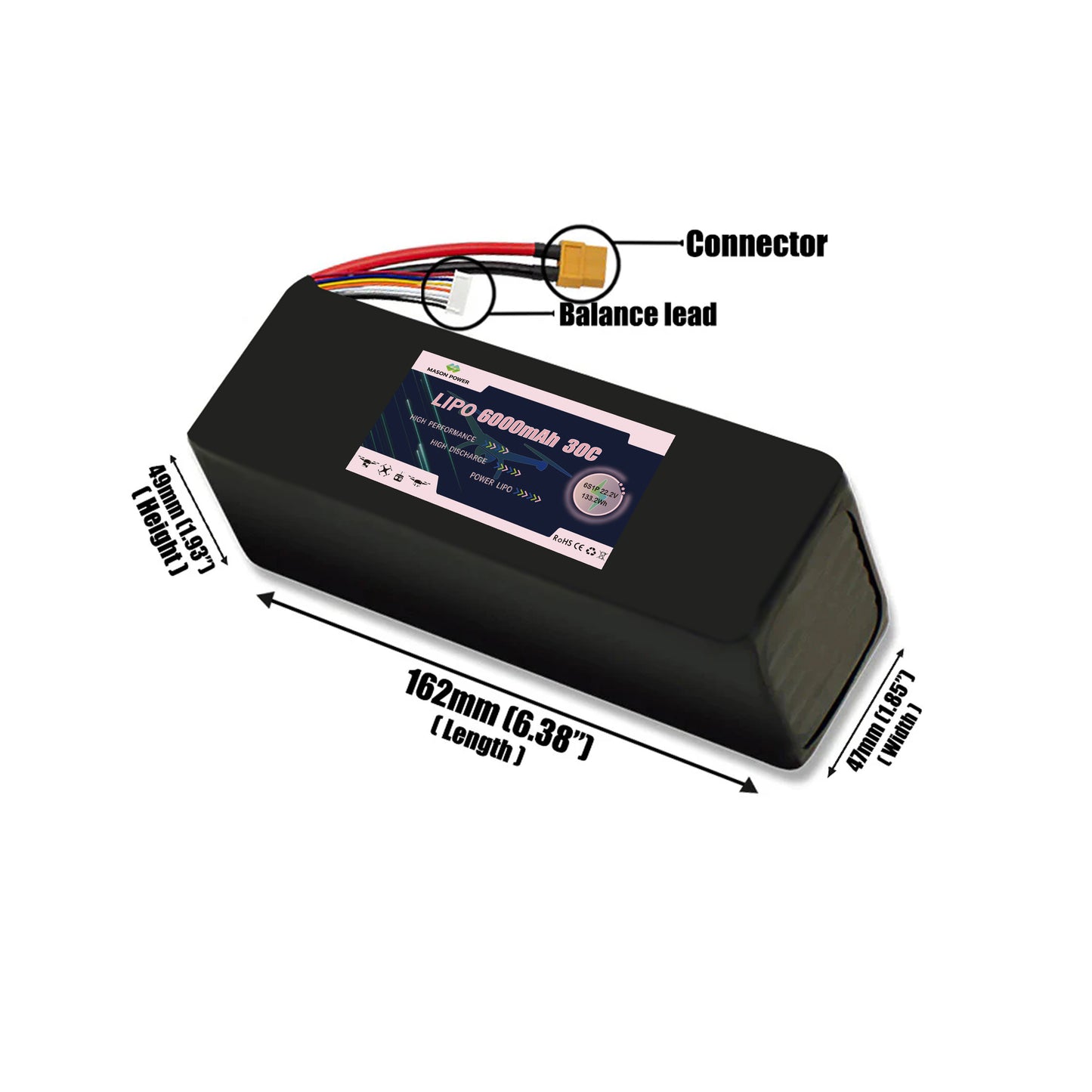22.2V 30C 6S 6000mAh Lipo Battey Pack For Race FPV Drone