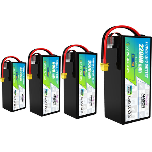 MASON POWER 22.2V High Discharge Drone Battery Series – 50C-120C LiPo Battery 5200mAh-22000mAh with XT60 XT90S QS8 Connector