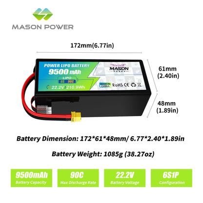 MASON POWER 22.2V High Discharge Drone Battery Series – 50C-120C LiPo Battery 5200mAh-22000mAh with XT60 XT90S QS8 Connector